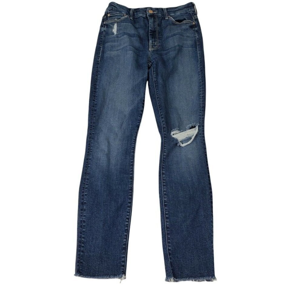 Mother Jeans 24 Blue High Waist Looker Ankle Fray Distressed Closer to The Edge - Picture 2 of 13
